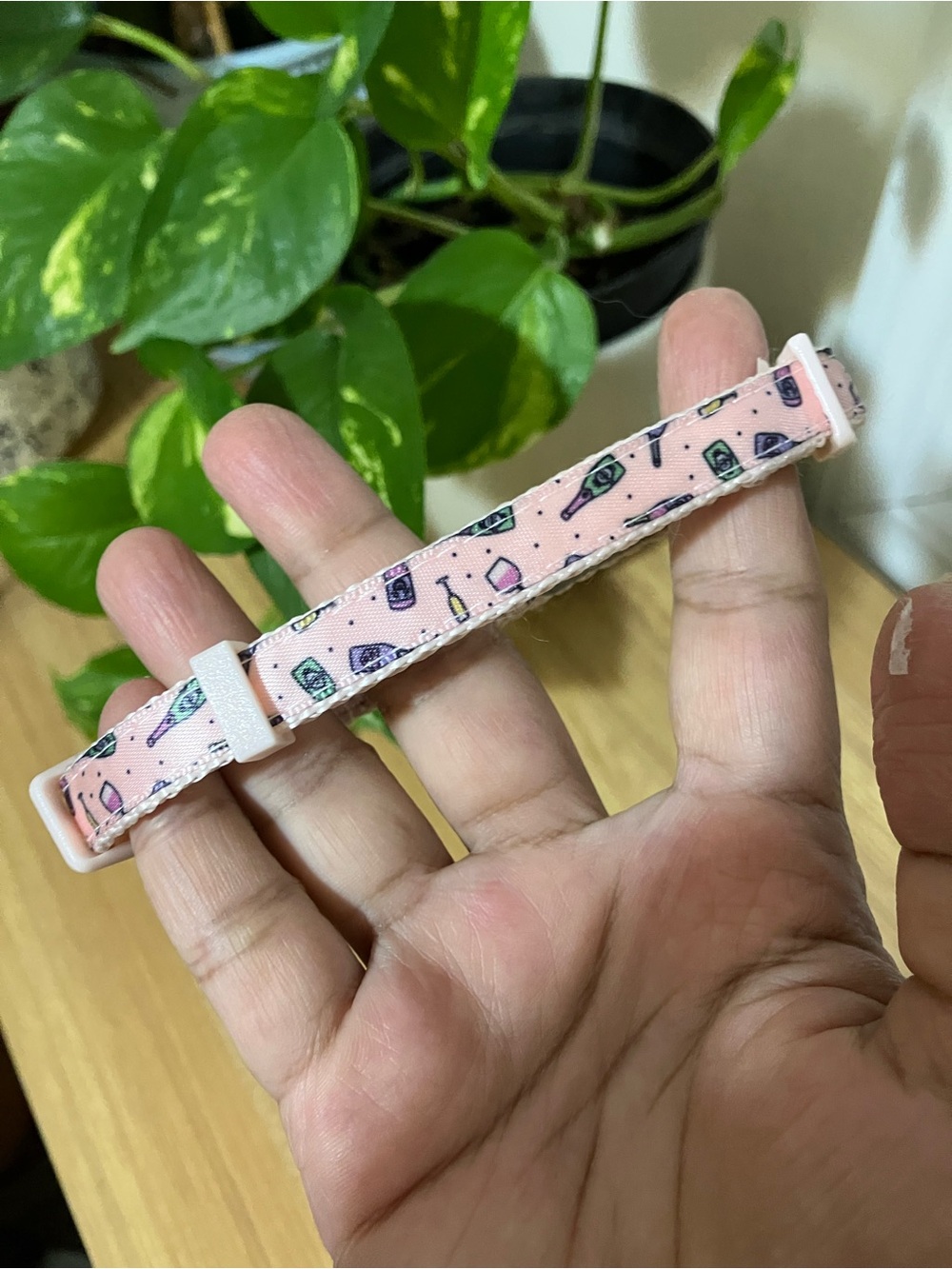 Pink Dog or Cat Collar with Cute Wine Print - NWT, size XS dogs, size OS cats